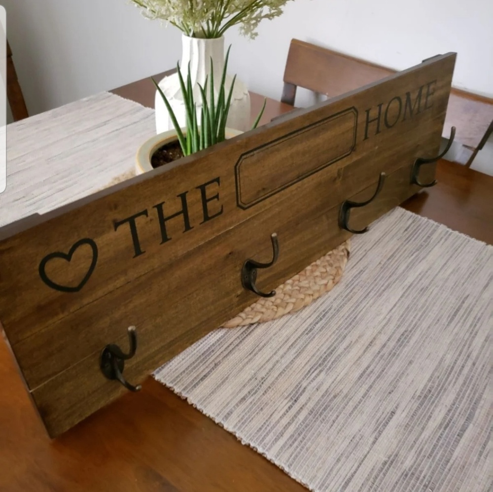 Wood wall art with hooks